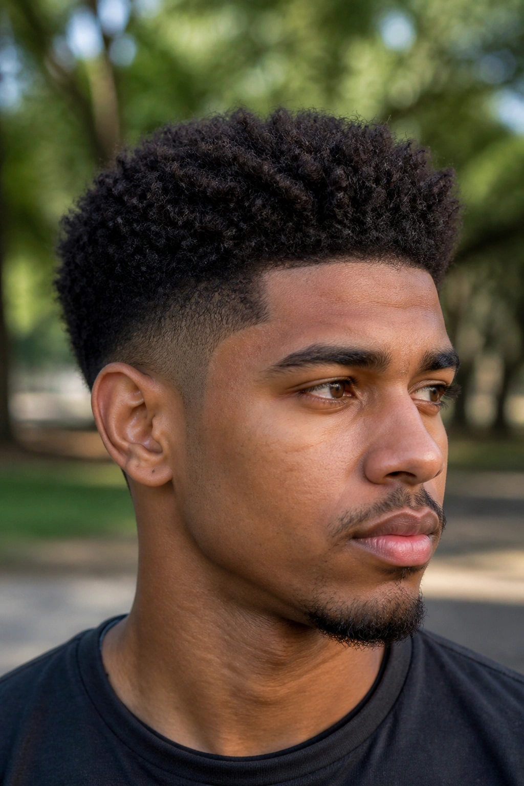 Portrait of a man with Afro Taper haircut outdoors