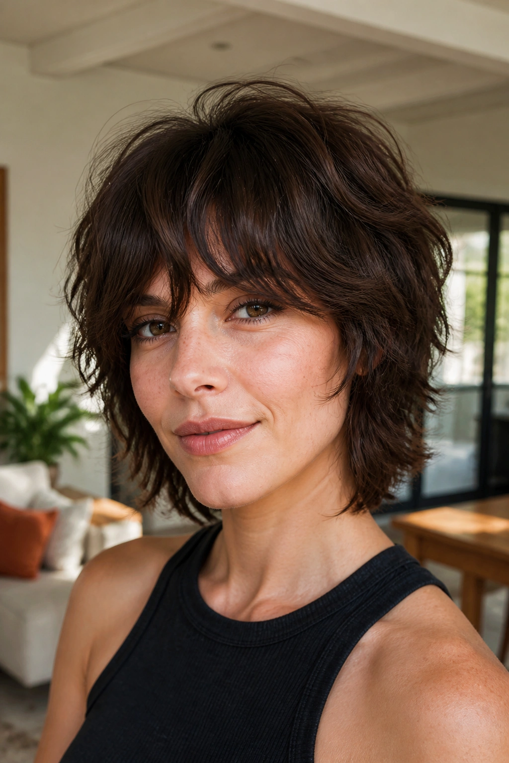 Close-up of real person with Air-Dried Shag For Thick Hair in natural light