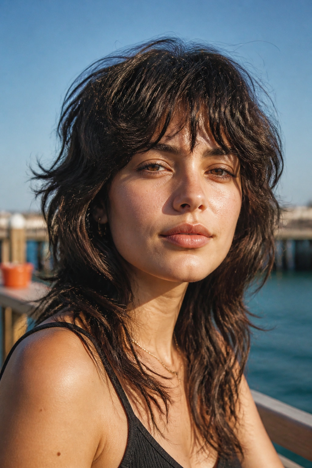 Real person with air-dried wolf cut and natural waves, waves falling in vertical ribbons