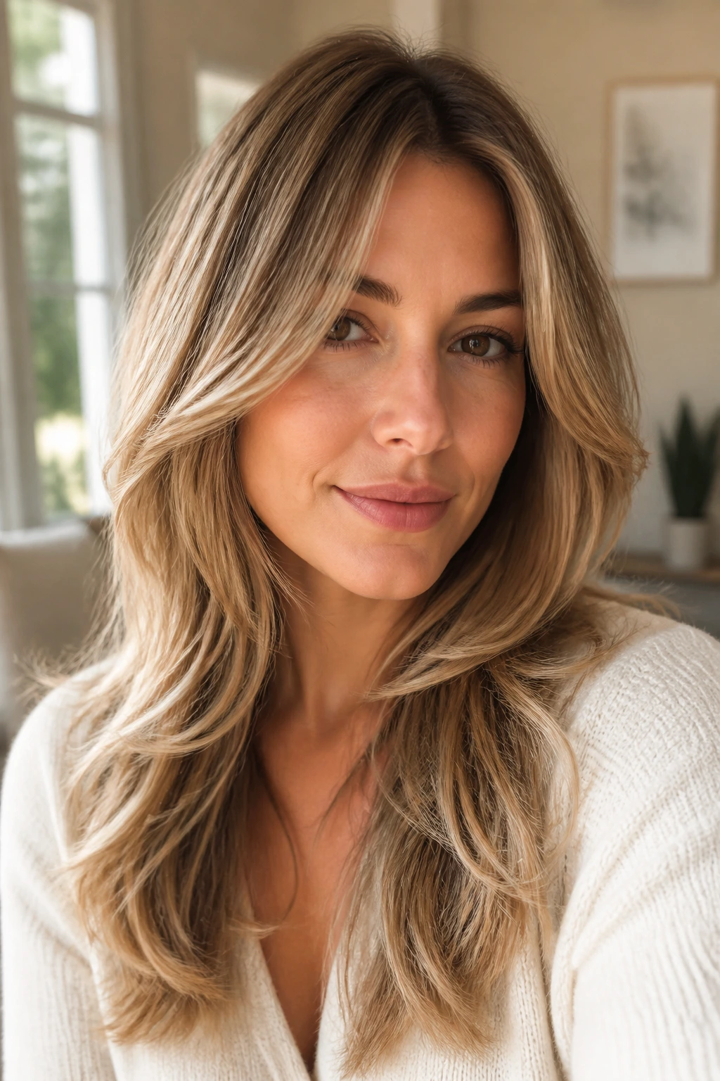 Close-up of airy butterfly layers hairstyle on a real person with front lift