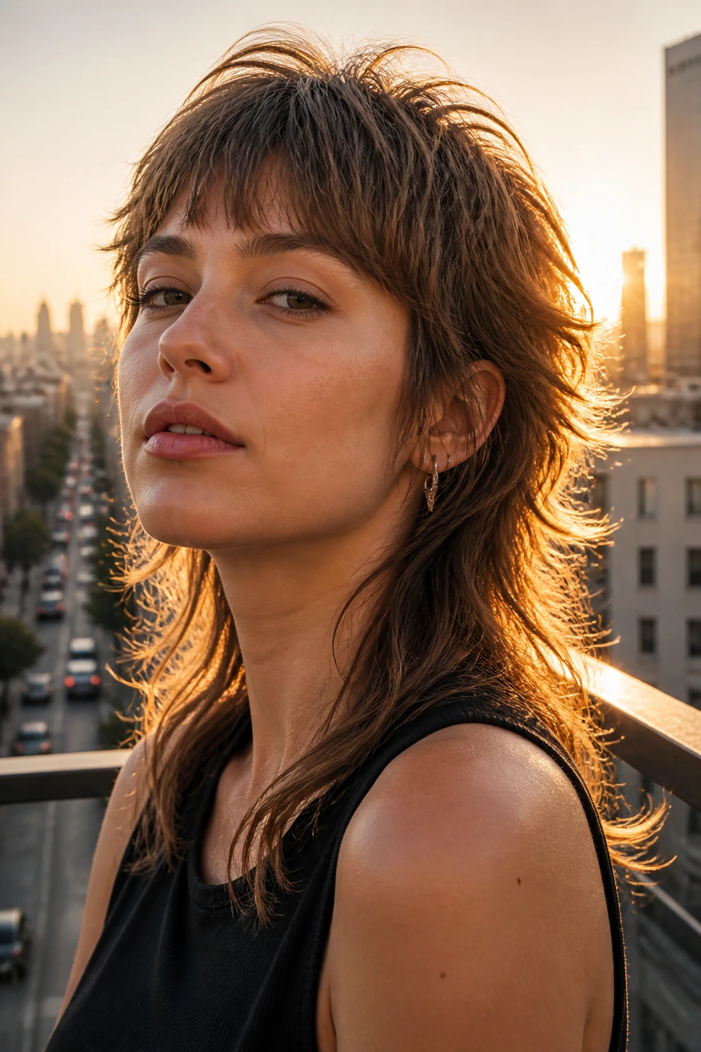 Close-up portrait of a real person with an airy mullet and soft length hairstyle