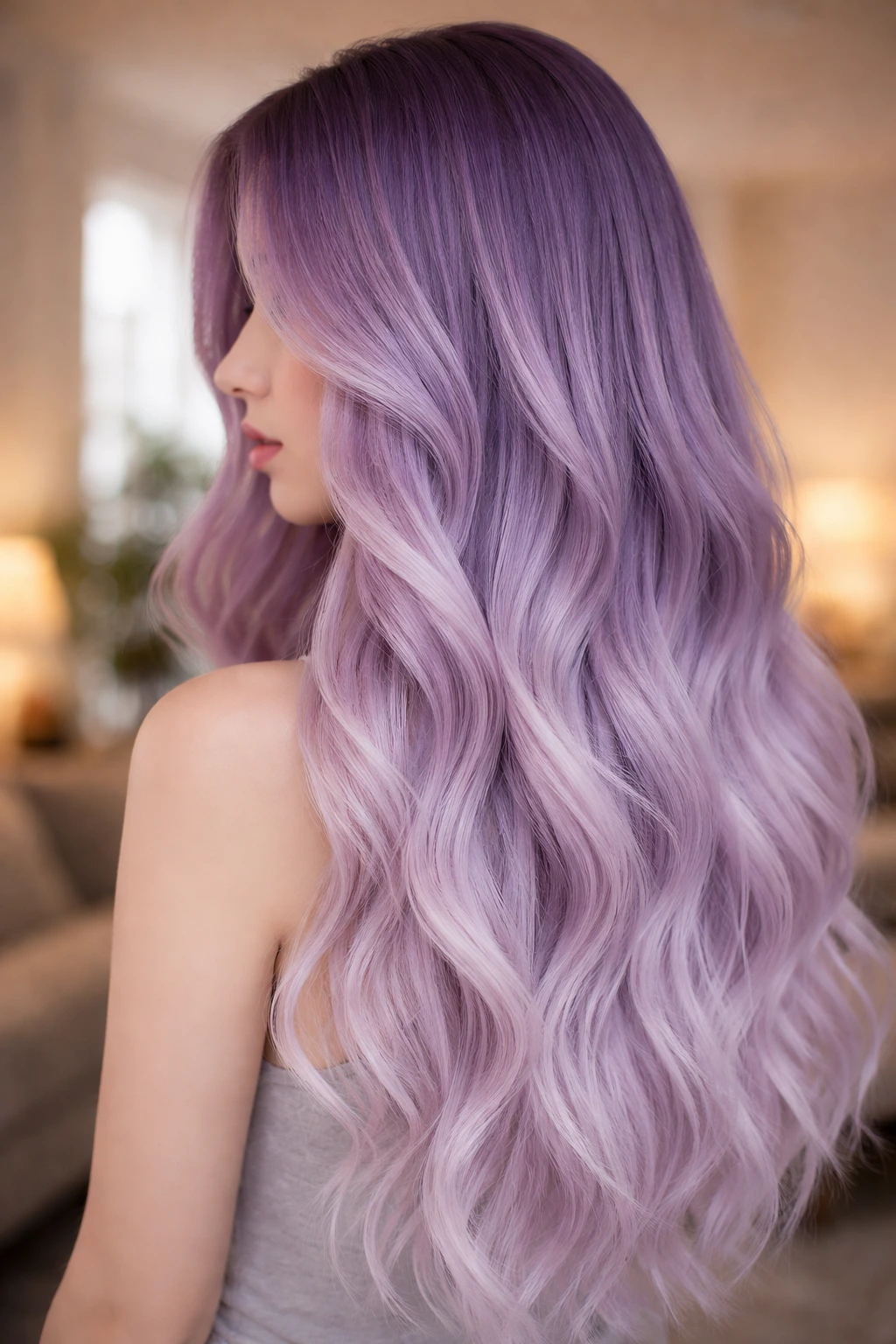 Hair gradient melt from purple to lavender on real person
