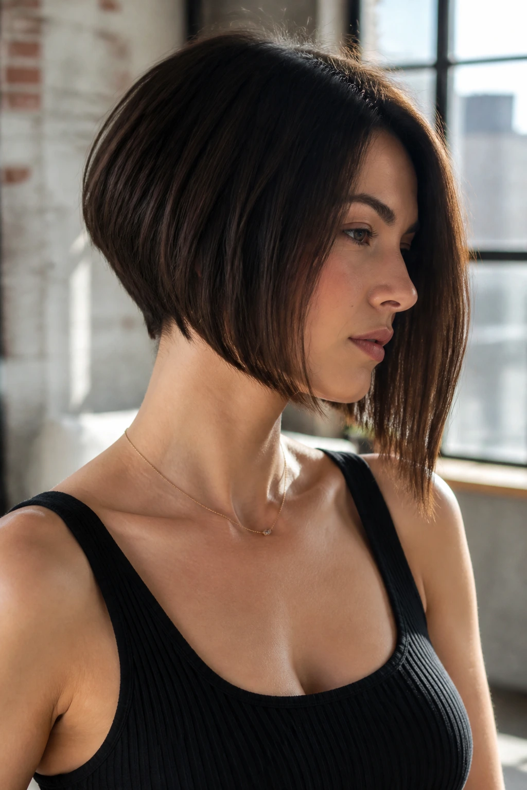 Portrait of a woman with a sharp angled bob