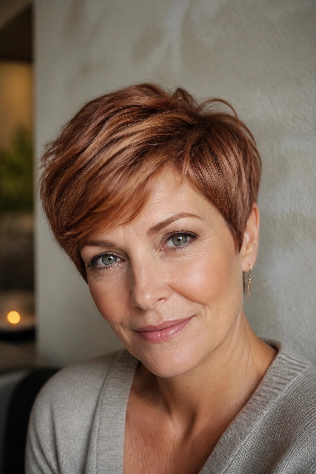 Antique auburn pixie on a real person