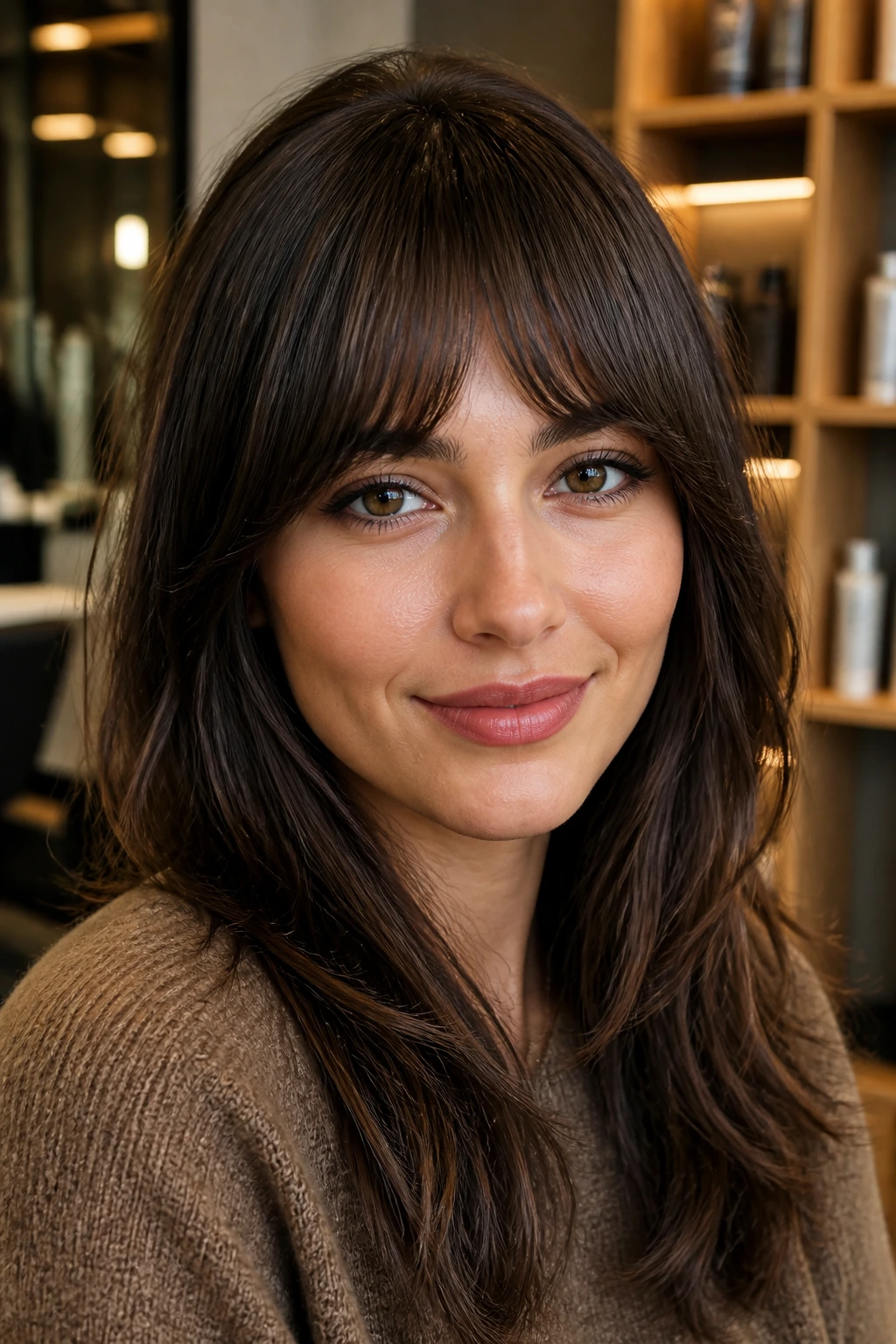 Real woman with arched fringe following brows