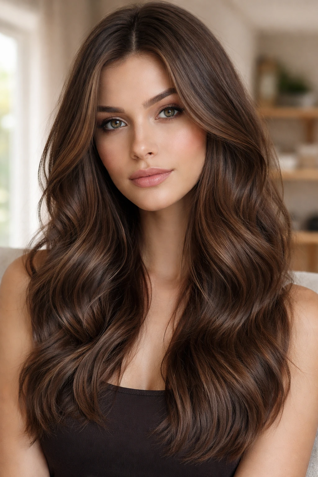 Close-up portrait of a real person with ash-brown hair and subtle cinnamon highlights in natural light
