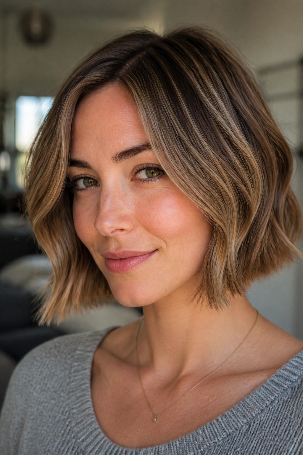 Ash caramel bob with micro babylights.