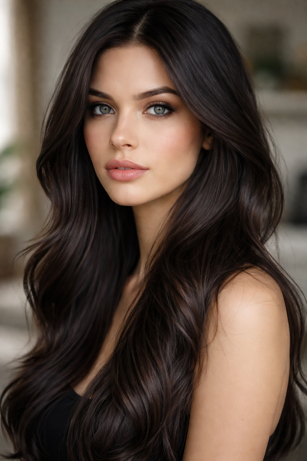 Close-up portrait of a real person with ash espresso hair color