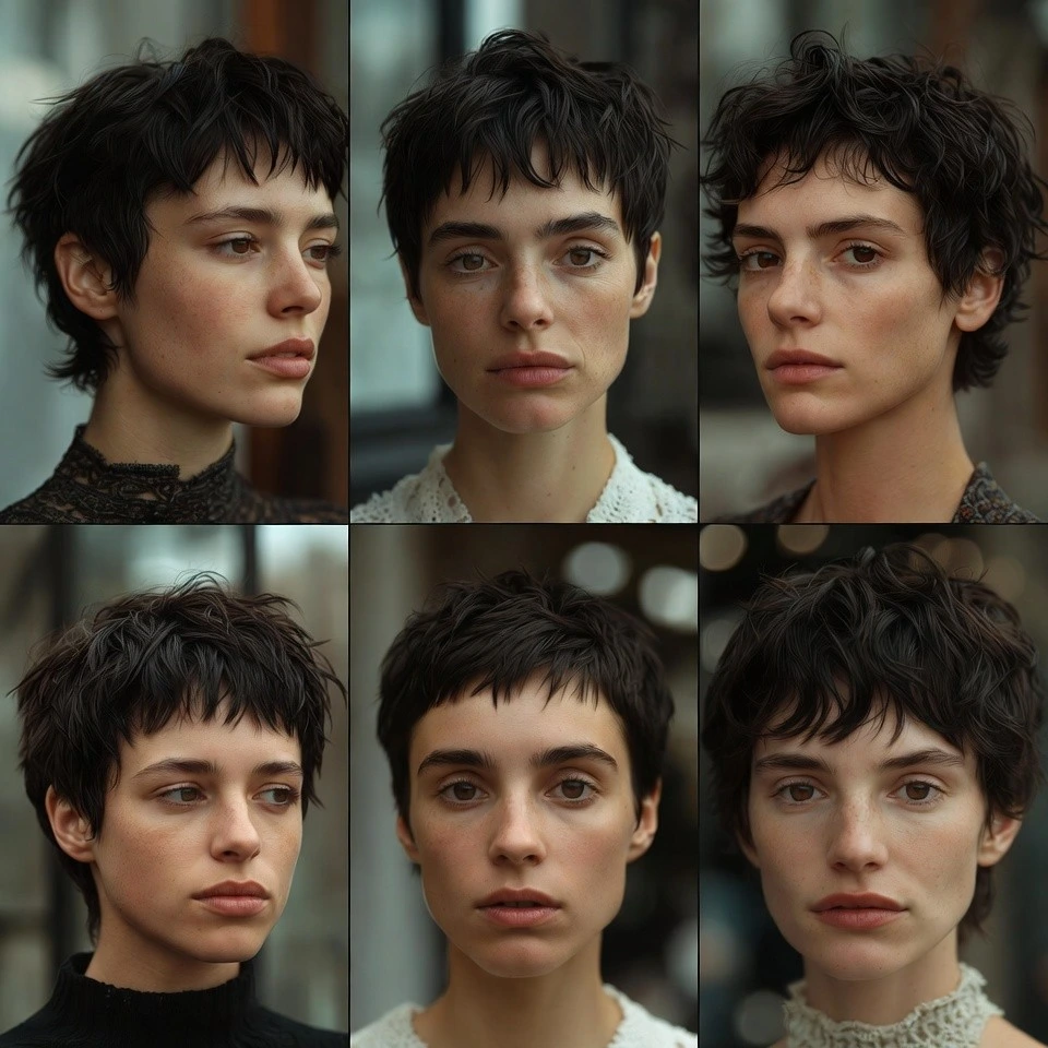 Portrait of a woman with an asymmetrical bixie hairstyle