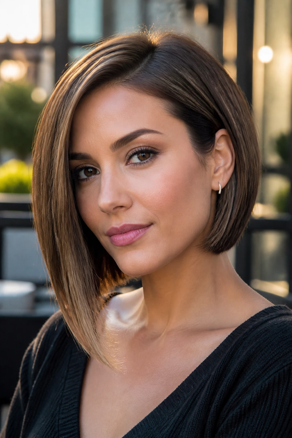 Portrait of a person with a subtle asymmetrical bob showing length difference