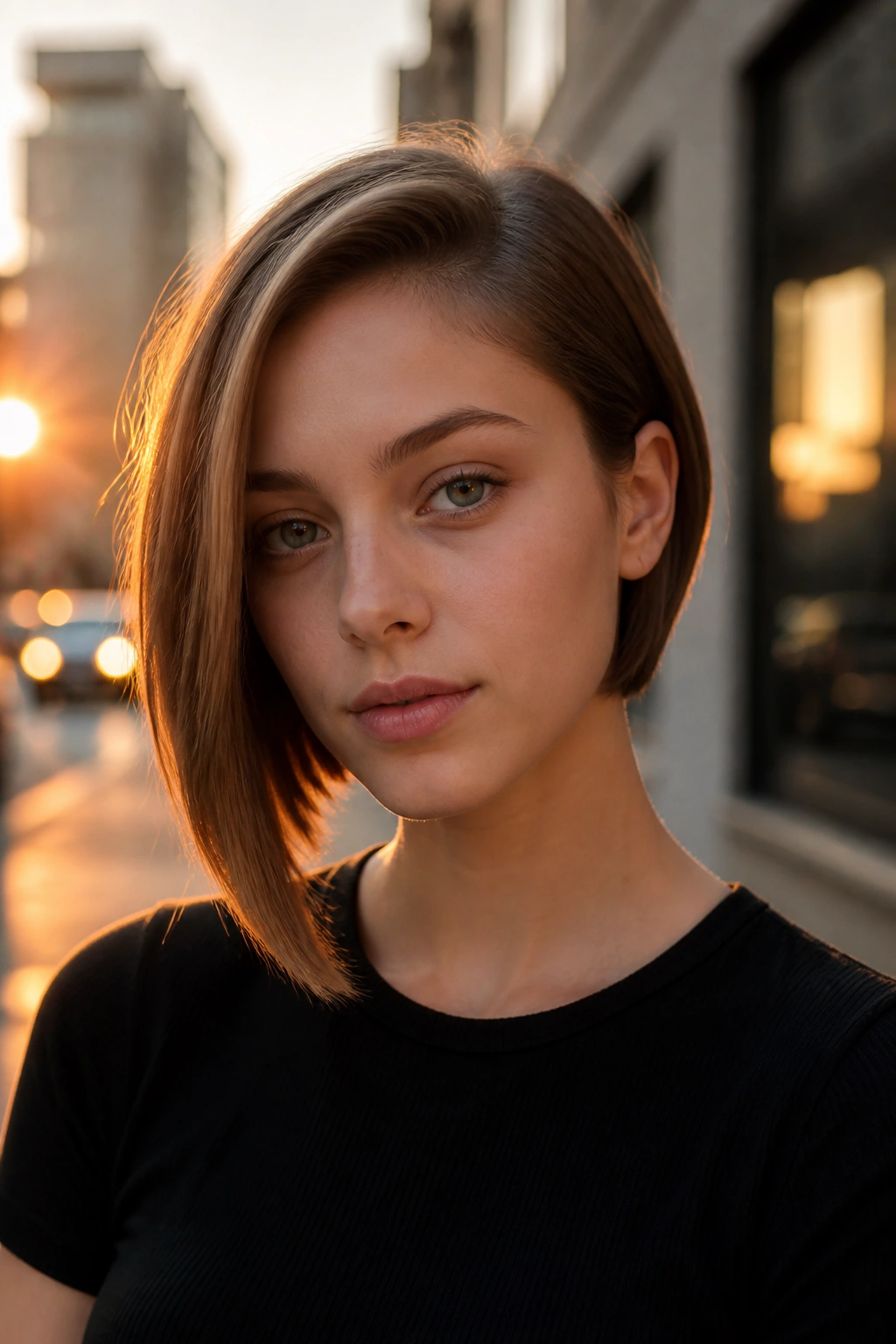 Portrait of a girl with a subtle asymmetrical bob