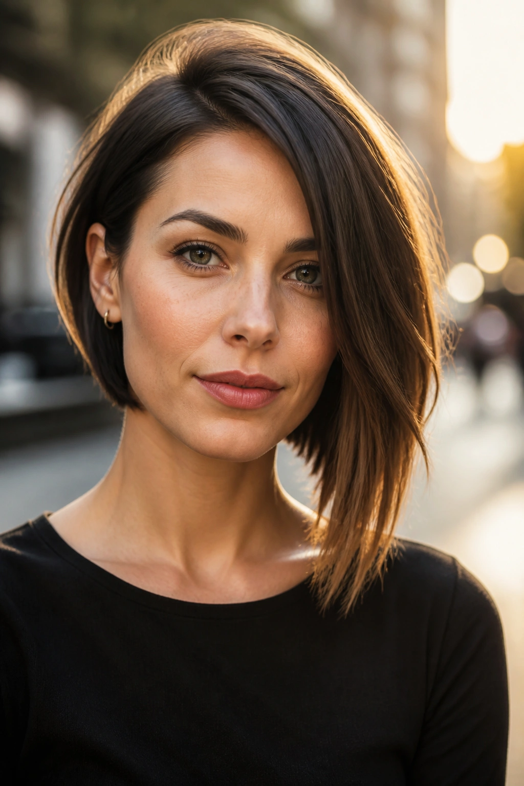 Portrait of a person with an asymmetrical bob