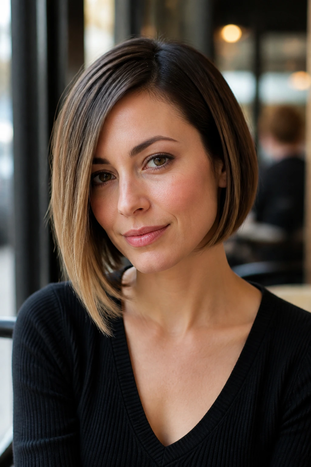 Real woman with a subtle asymmetrical bob portrait
