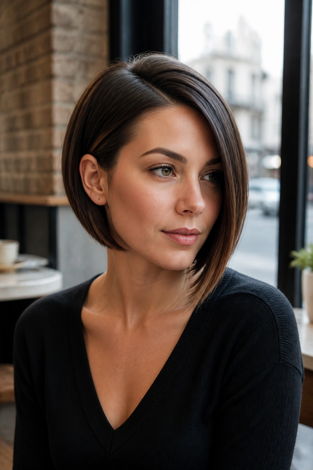 Portrait of person with subtle tilt asymmetrical bob