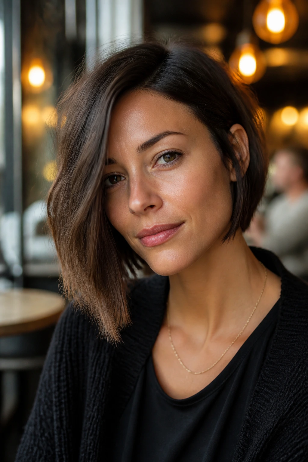Real person with asymmetrical lob hairstyle