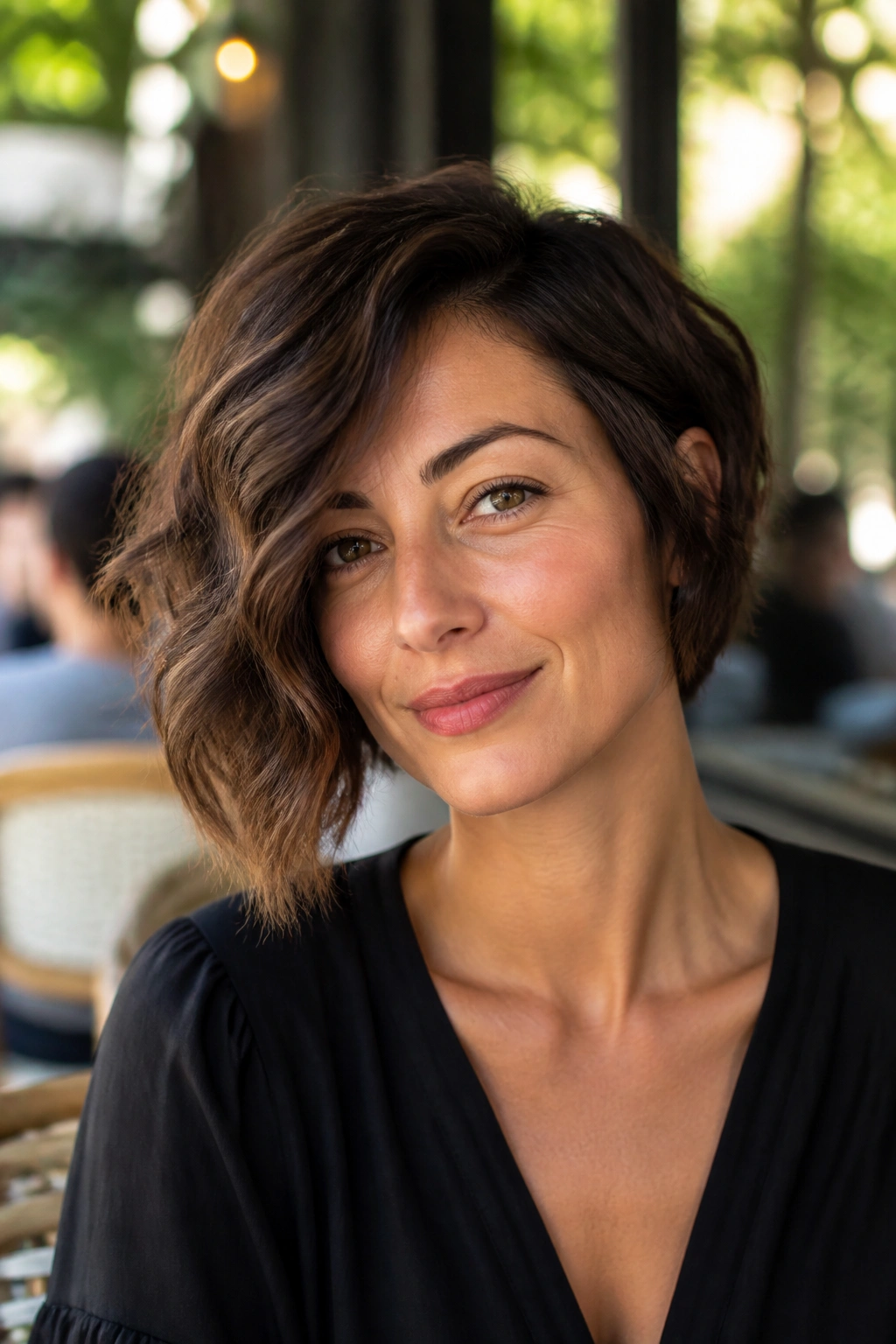 Portrait of a woman with an asymmetrical wavy bob