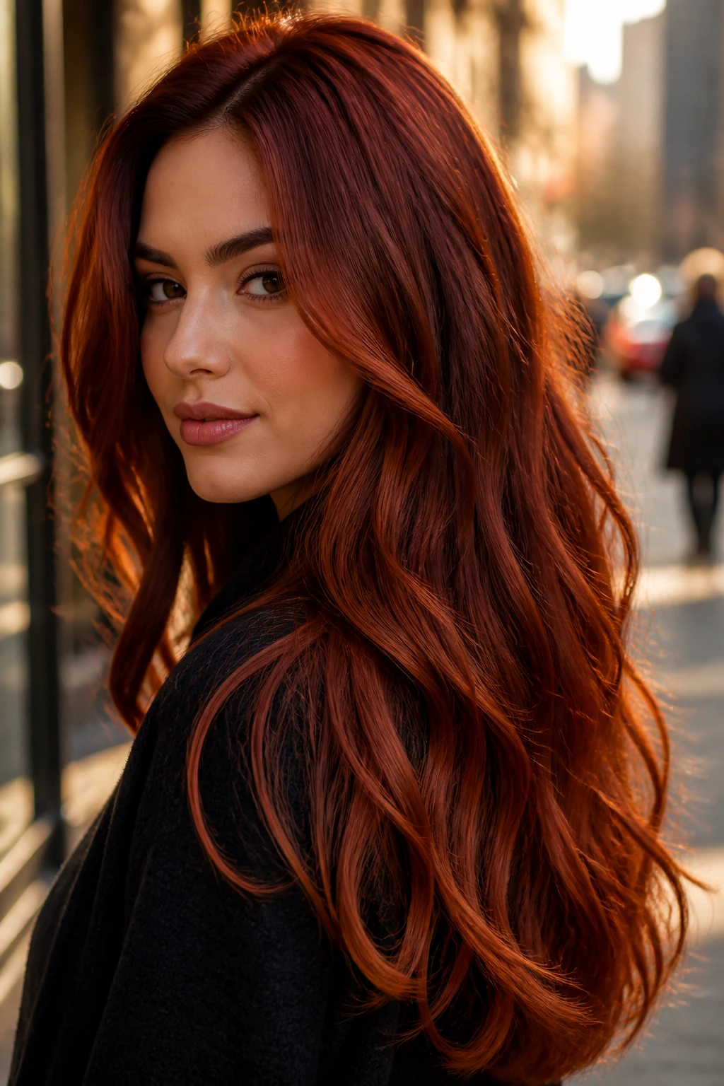 Close-up of auburn fox hair with copper highlights on a real person