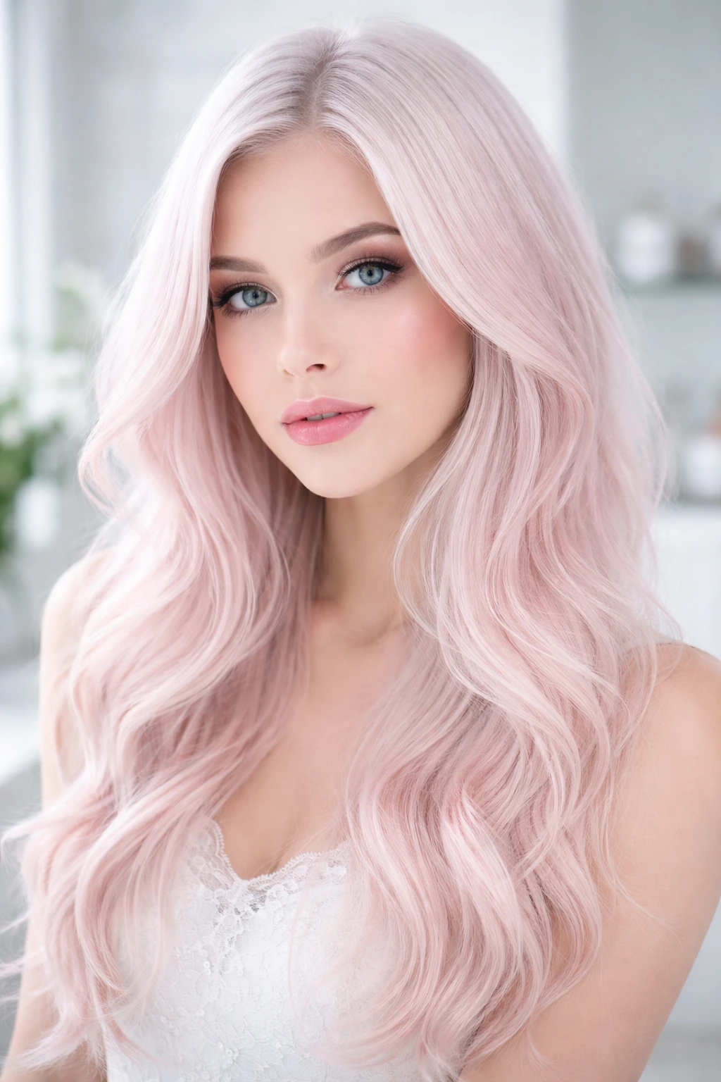 Real person with baby pink on platinum white base hair