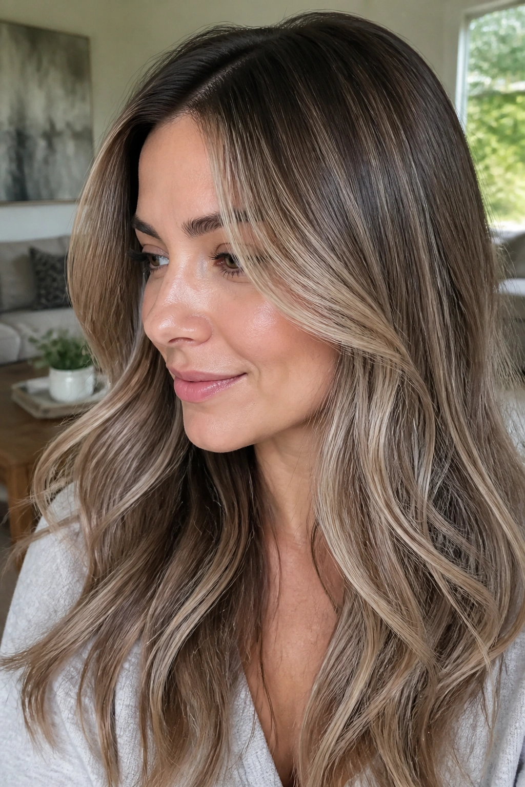 Real brunette with fine babylights champagne highlights