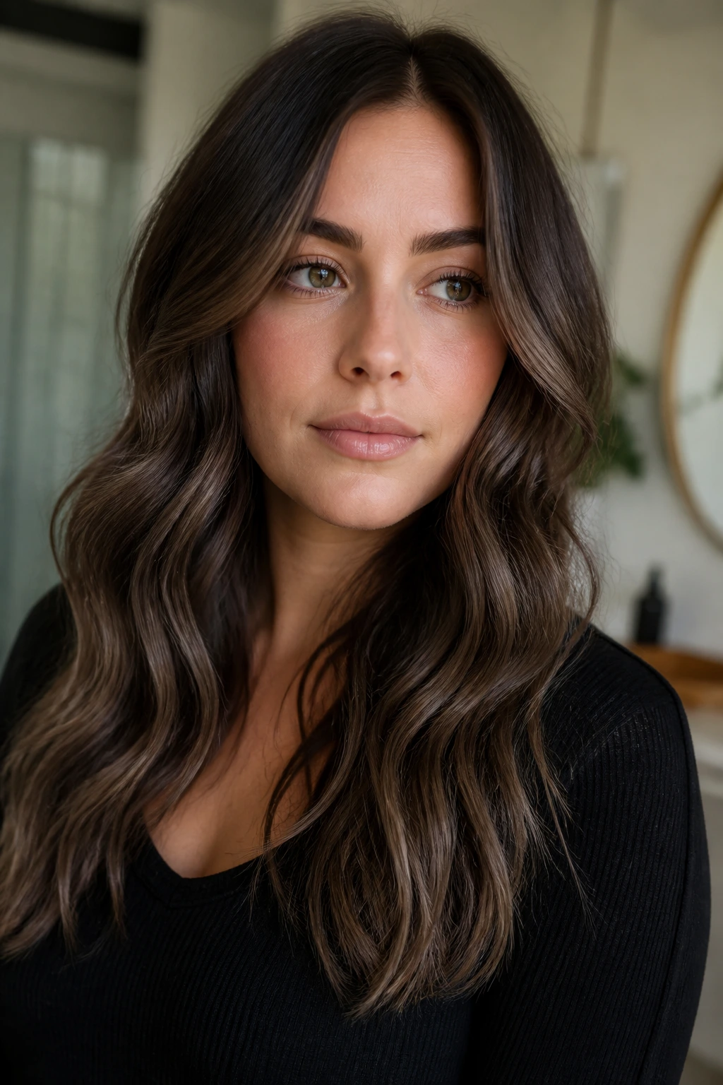 Close-up of cool cocoa waves with smoky ends on a real person