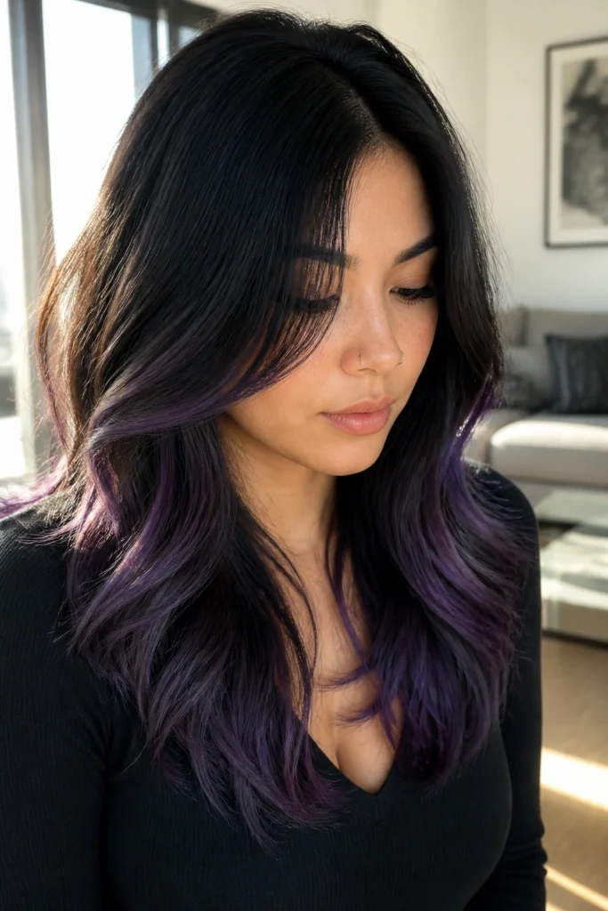 18 Black Purple Hair Color Ideas for Round Faces