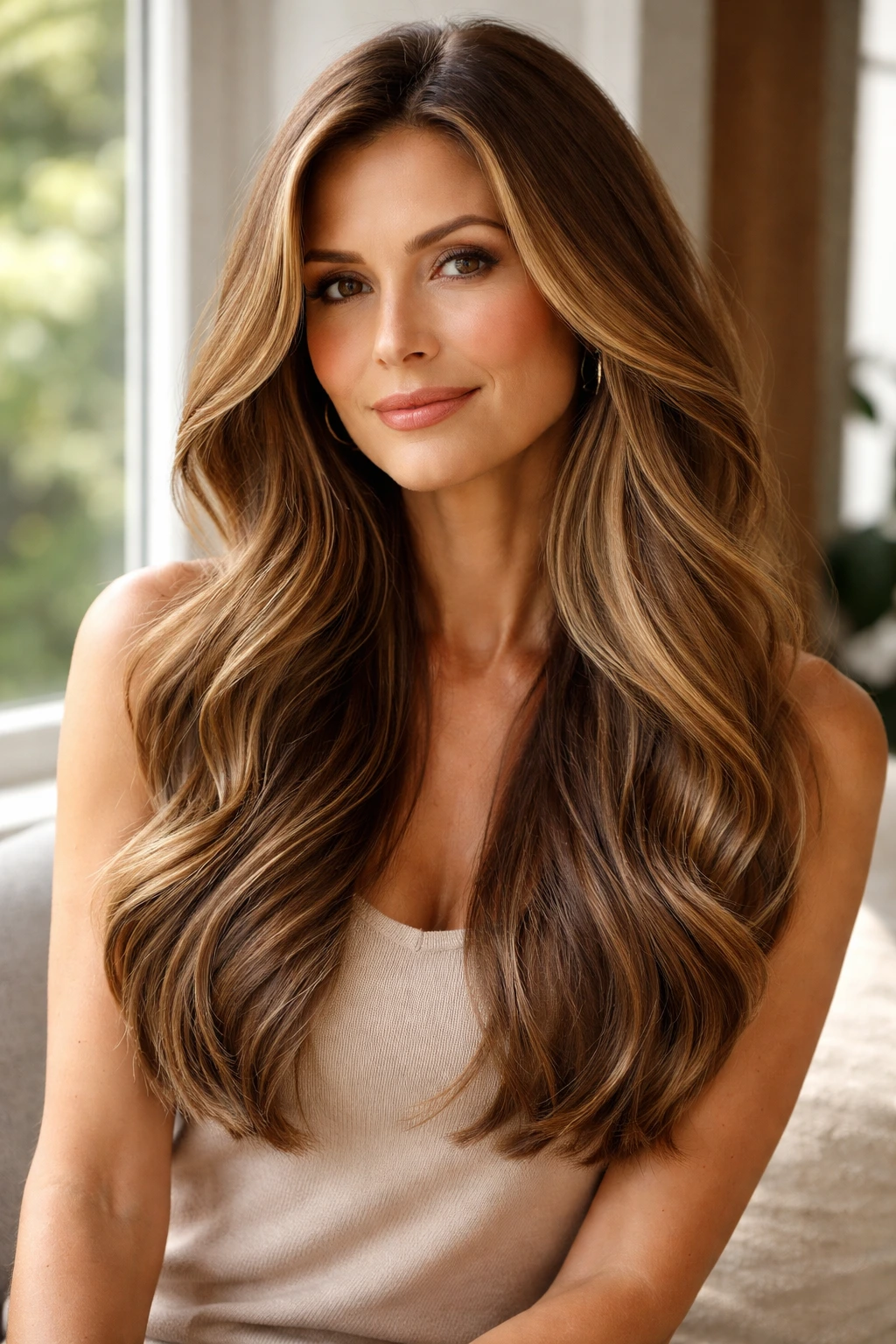 Long hair with subtle balayage highlights on a real woman