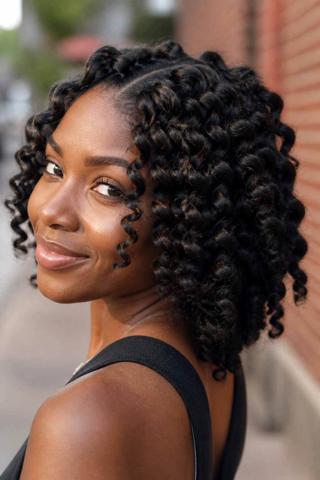 Close-up of ripple curls from bantu knot-out on a real person.