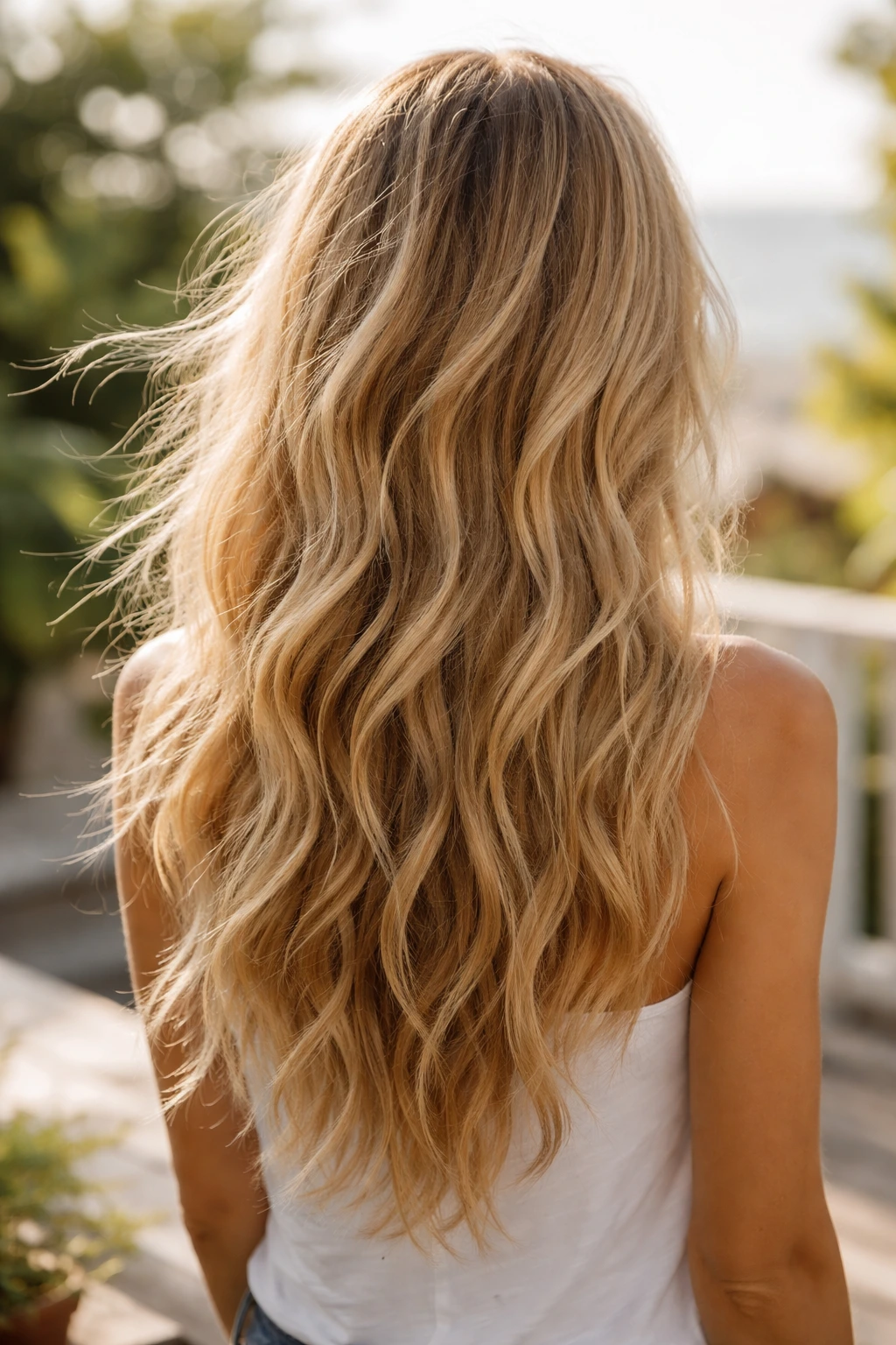 Real person with natural beachy textured hair in outdoor light