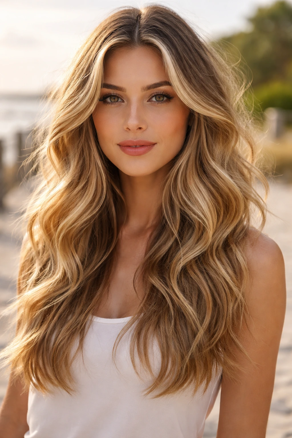 Portrait of a real woman with voluminous beachy waves