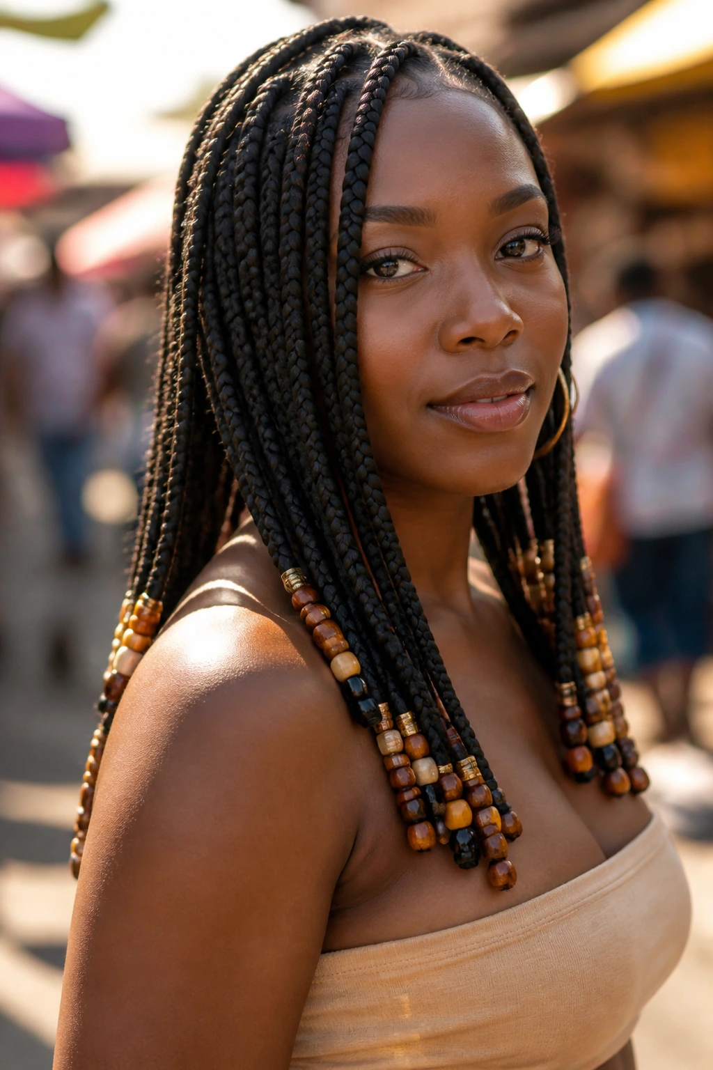 Beaded Big Box Braids on real woman with end beads