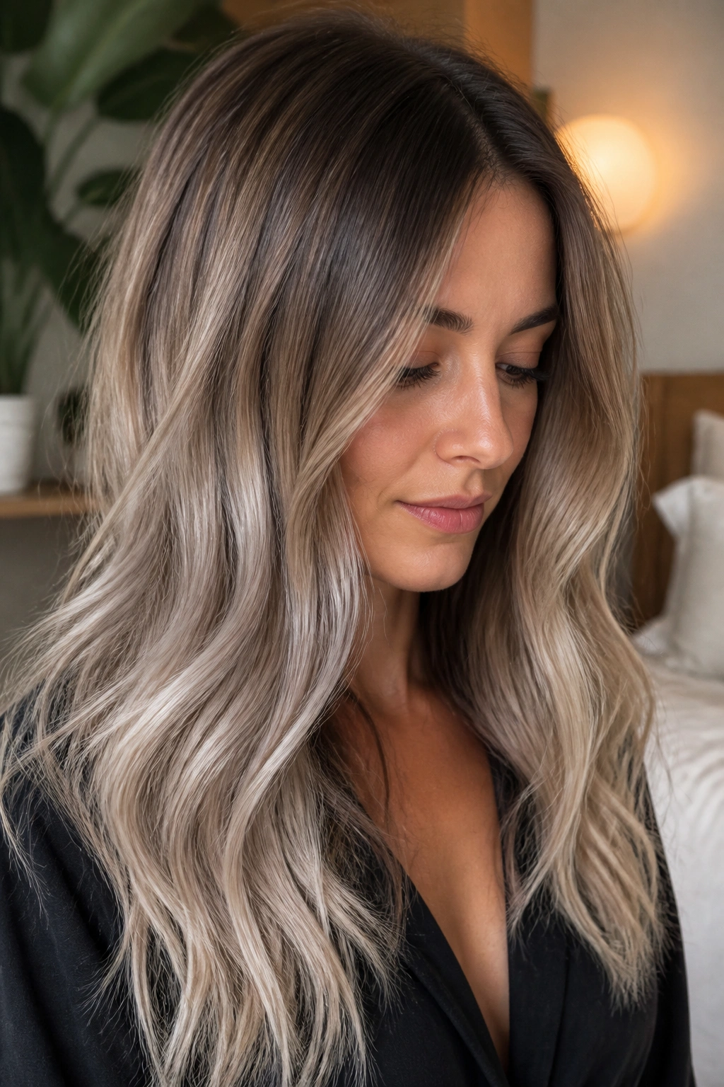 Portrait of woman with beige-ash ombre hair
