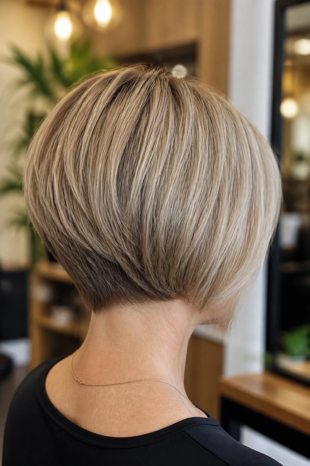 Back view of Beveled Graduated Bob showing crisp beveled ends