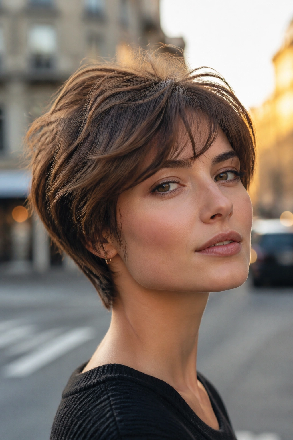 Real person with a bixie cut showing mid-length silhouette.