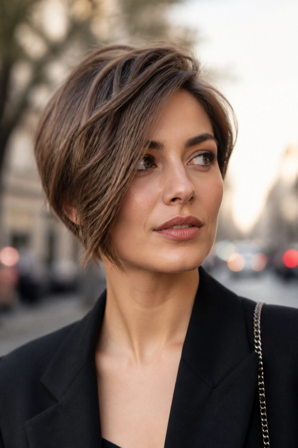 Close-up of real person wearing a bixie with longer front