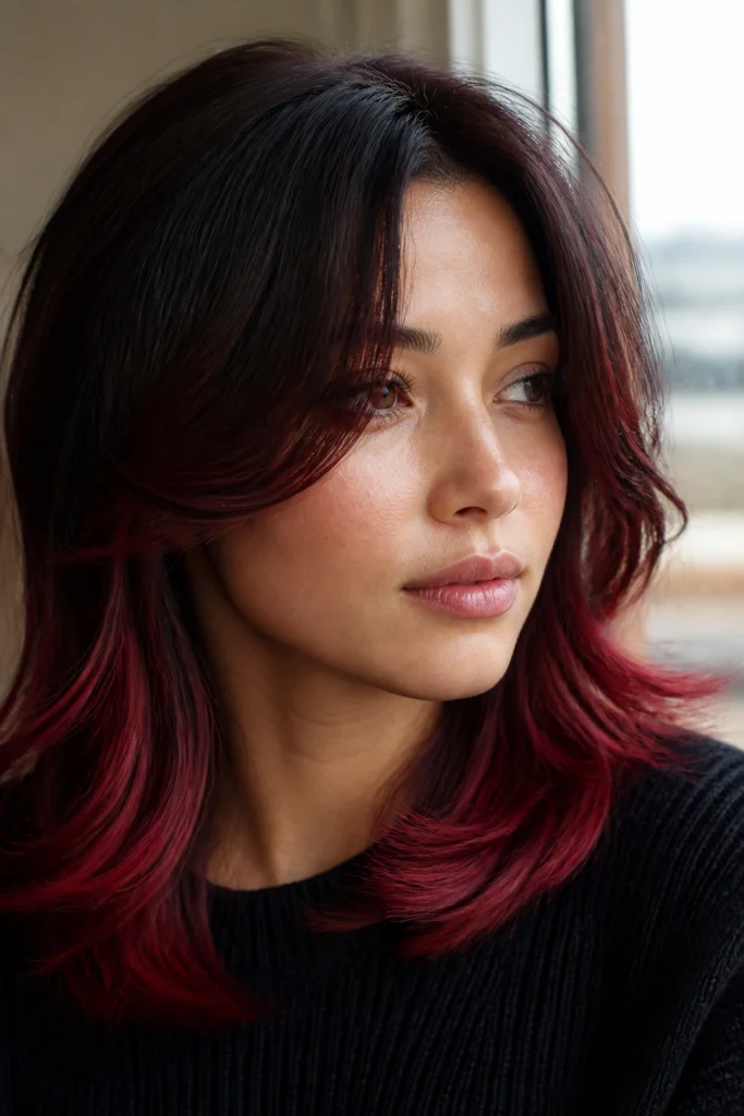 22 Red Black Hair Color Ideas for Round Faces