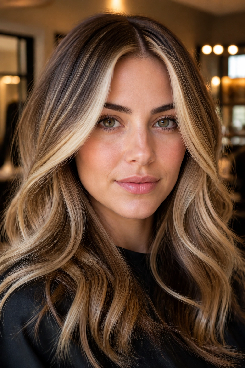 Portrait showing blonde highlights with lowlight depth for face framing