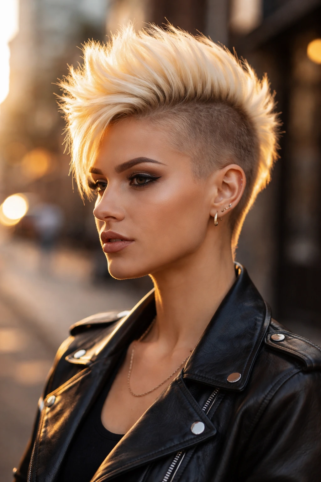 Portrait of blonde mohawk with crown length on real person