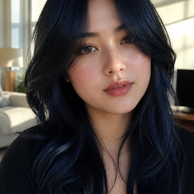 28 Blue Black Hair Color Ideas for Round Faces