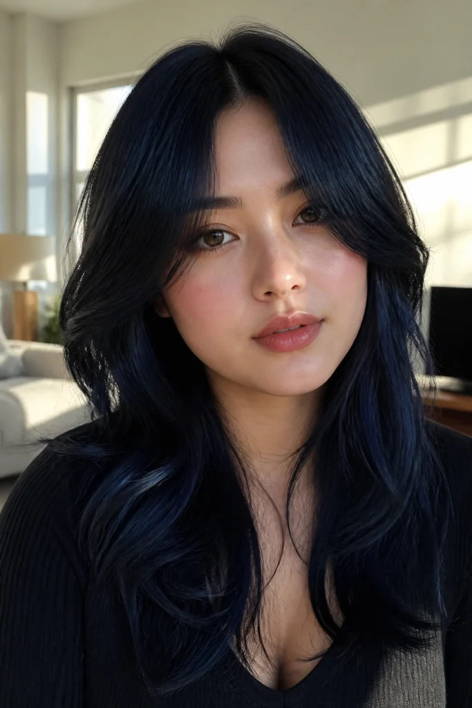 28 Blue Black Hair Color Ideas for Round Faces