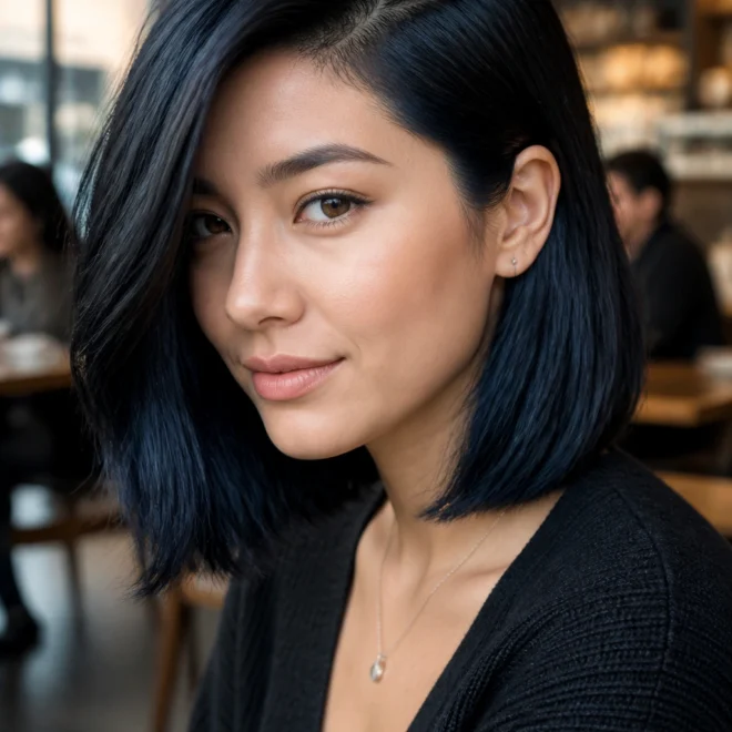 22 Blue Black Hair Color Ideas for Round Faces