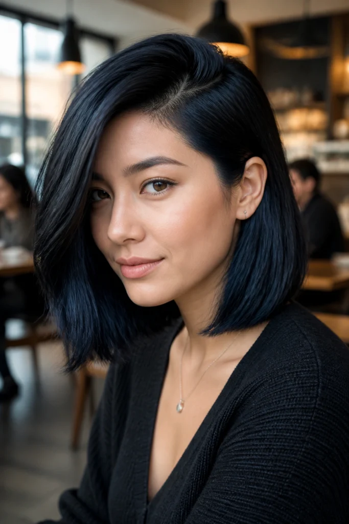 22 Blue Black Hair Color Ideas for Round Faces
