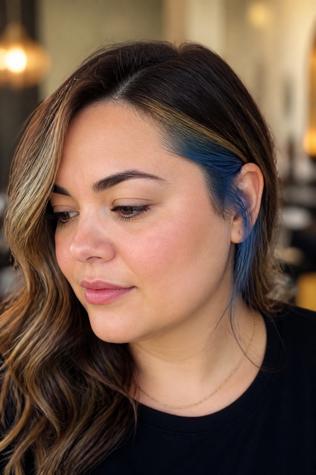 Portrait focusing on a single temple blue panel adding asymmetry.