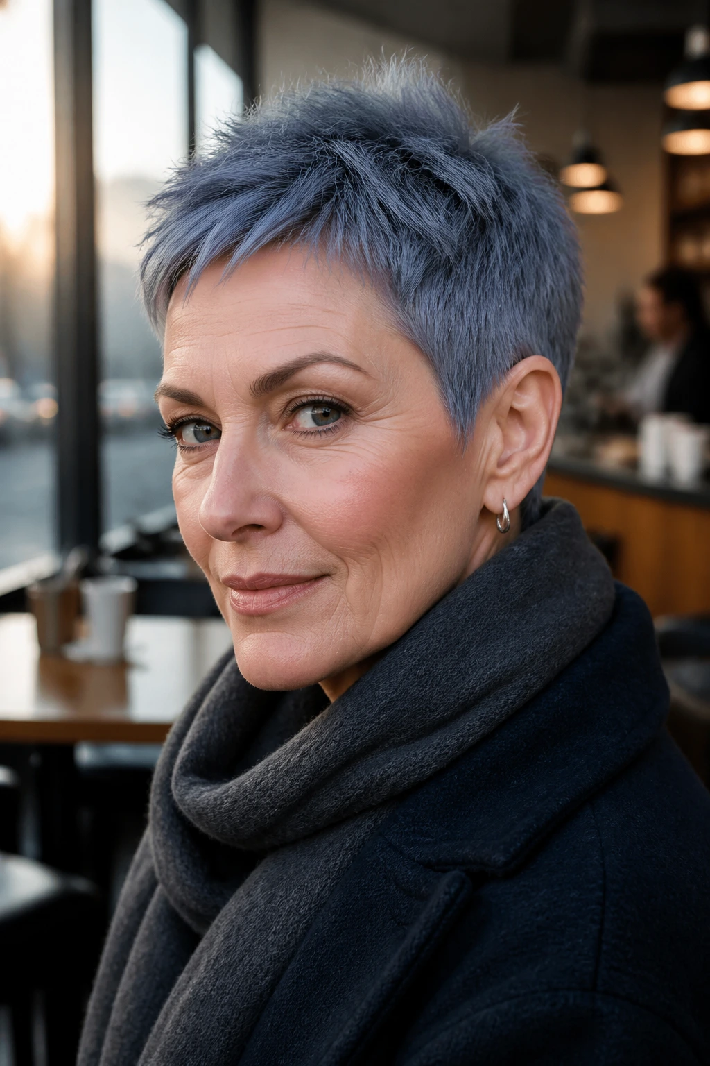 Real person with a blue steel short crop hairstyle