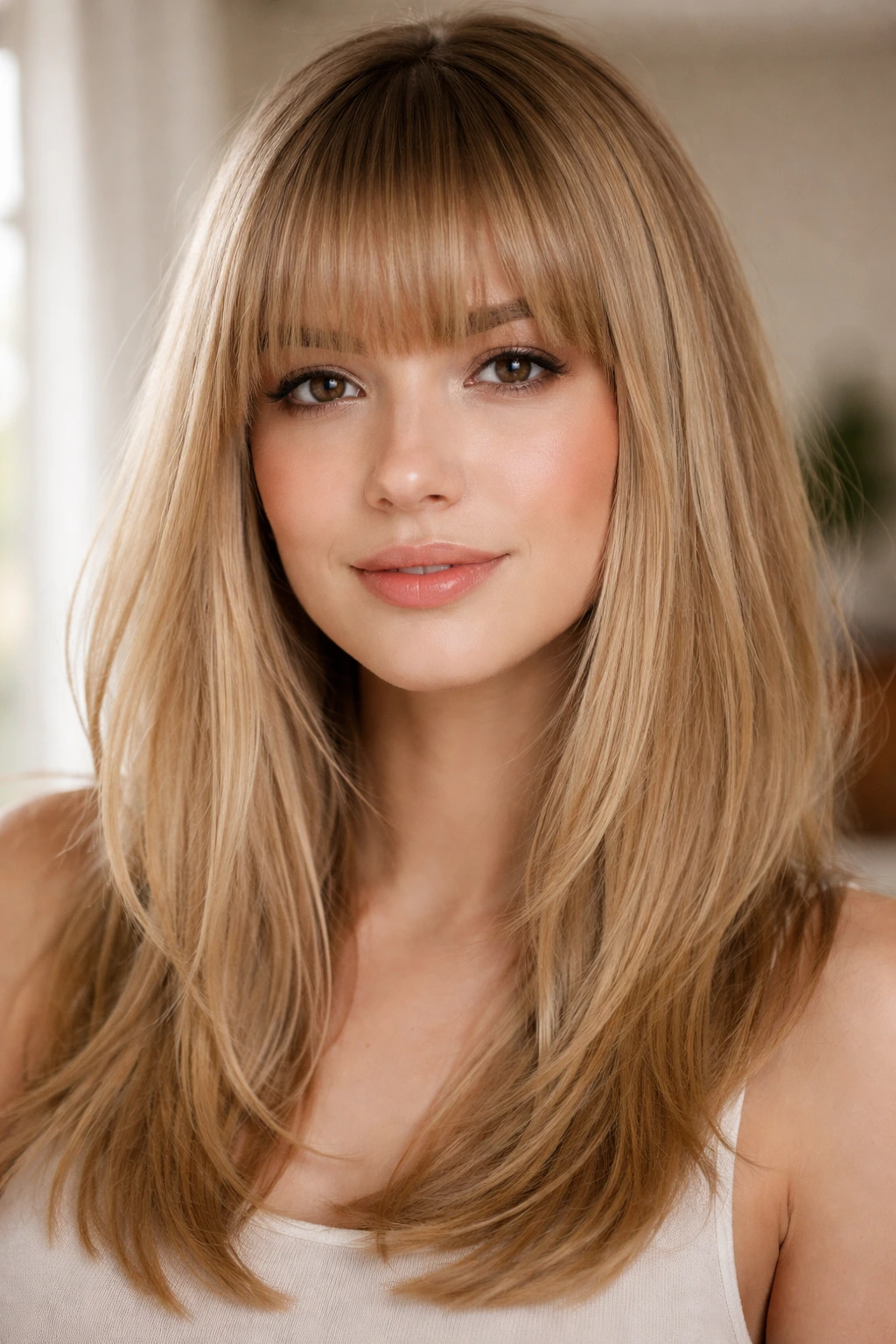 Close-up of blunt bangs on fine hair