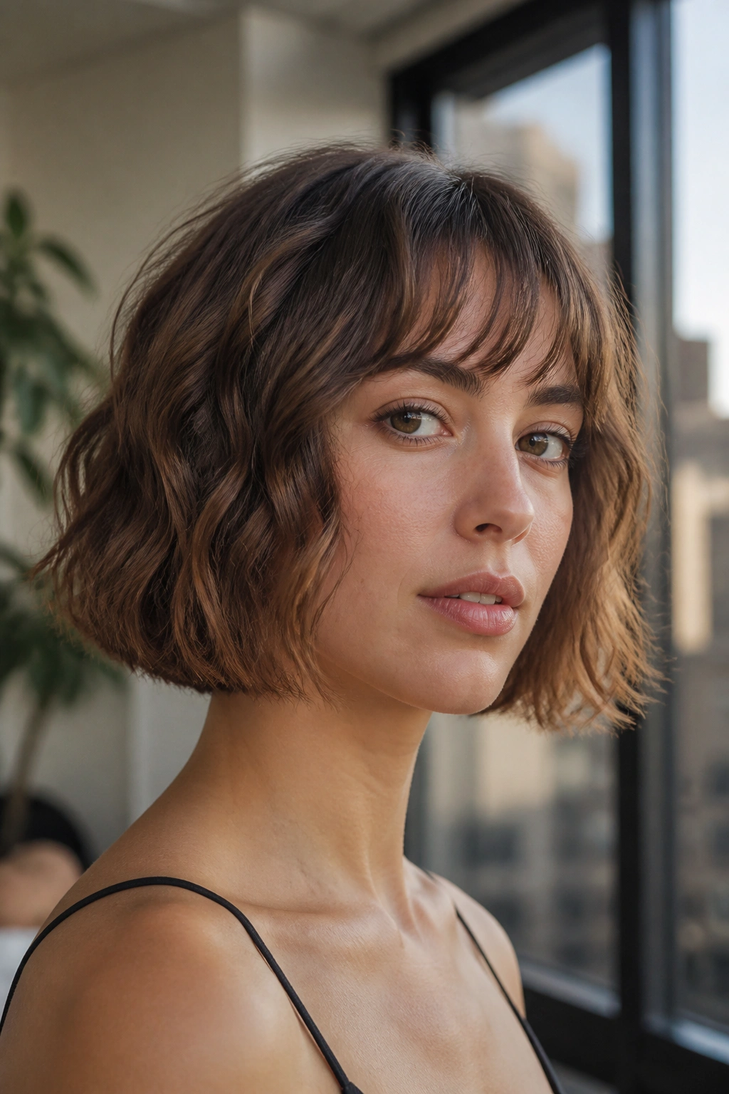 Close-up portrait of a real person with a blunt bob and soft ends