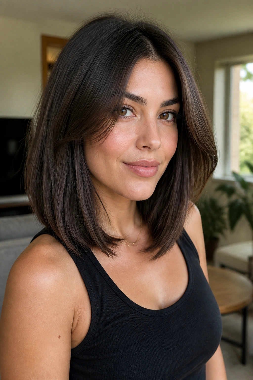 Close-up of blunt ends with hidden internal layers on thick hair