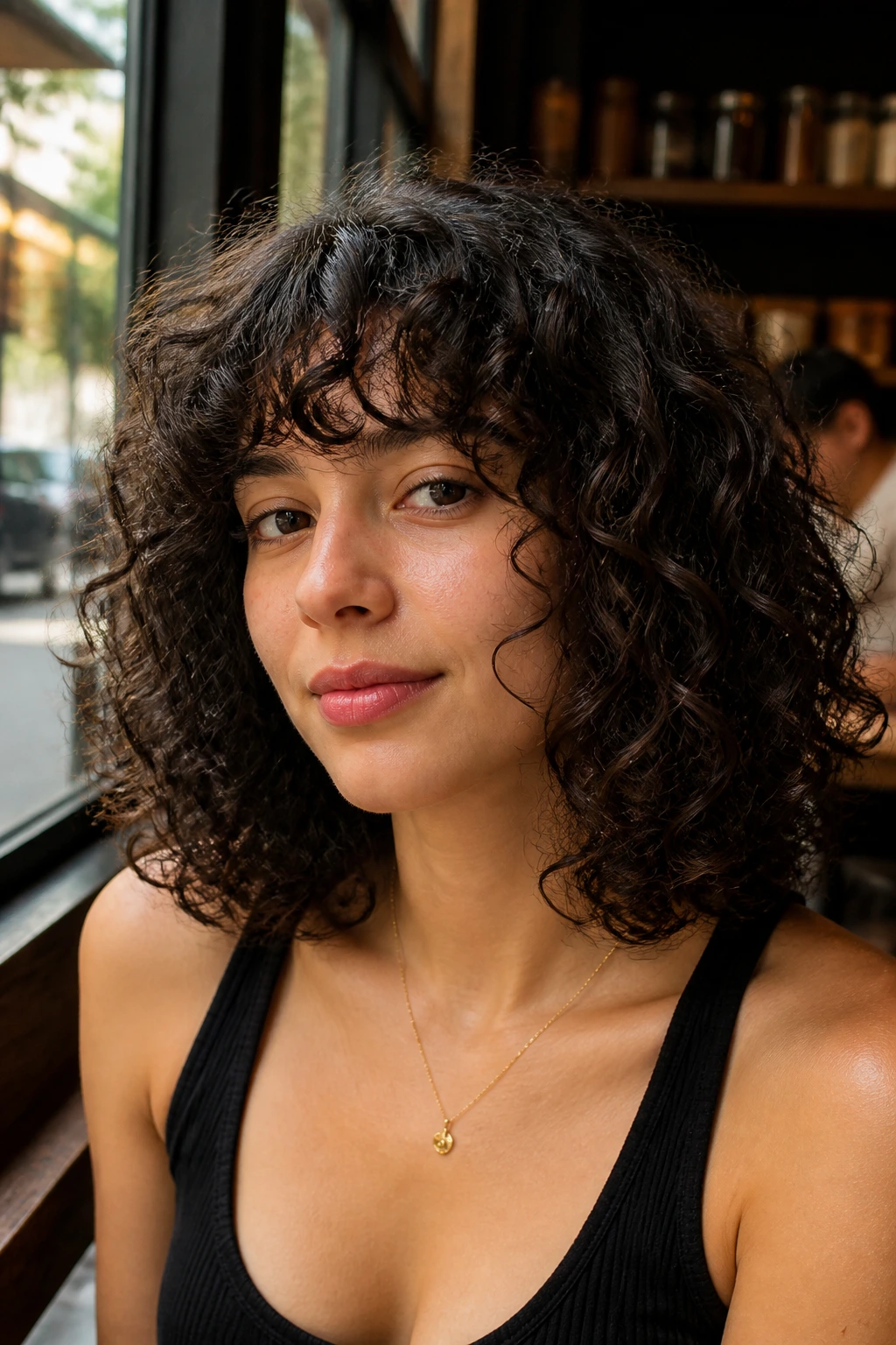 Close-up of a real person with blunt perimeter and hidden layers