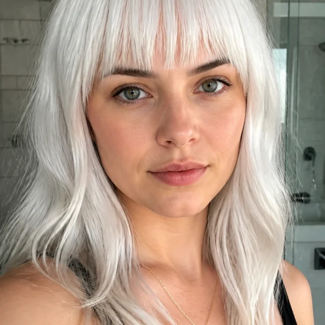 28 White Bangs Ideas for Round Faces