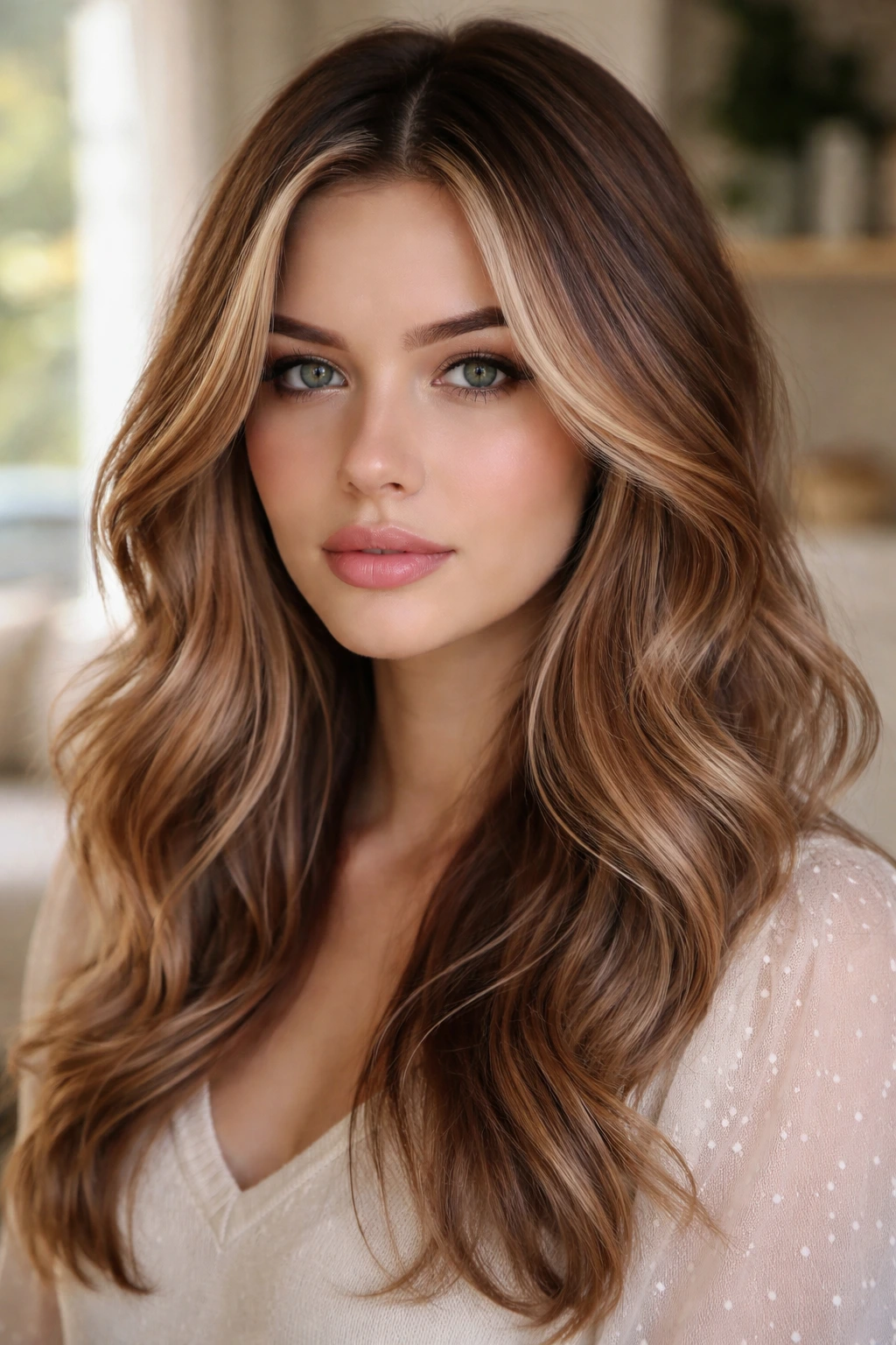 Close-up of dark blonde hair with blush copper highlights around the face