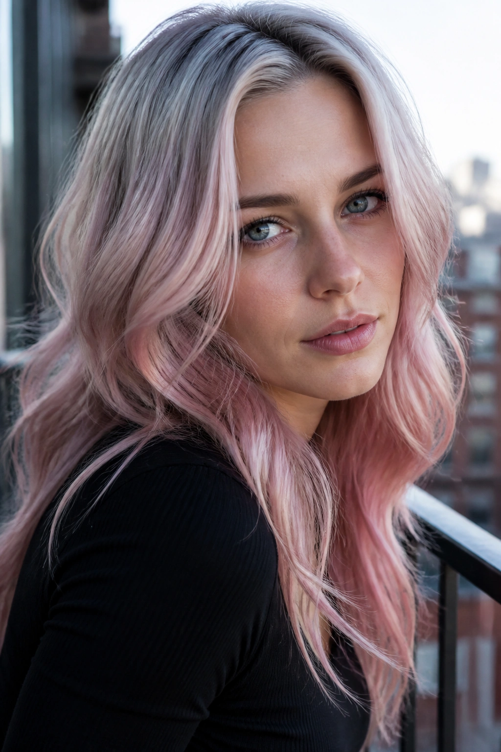 Close-up portrait of a real person with blush silver melt hair